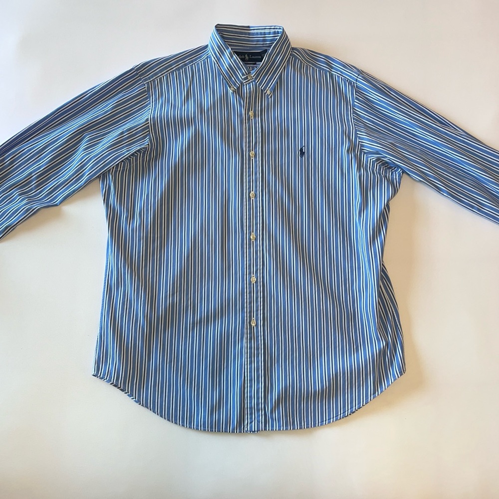 Polo by Ralph Lauren Blue and White Striped Dress Shirt Mens Large 16.5